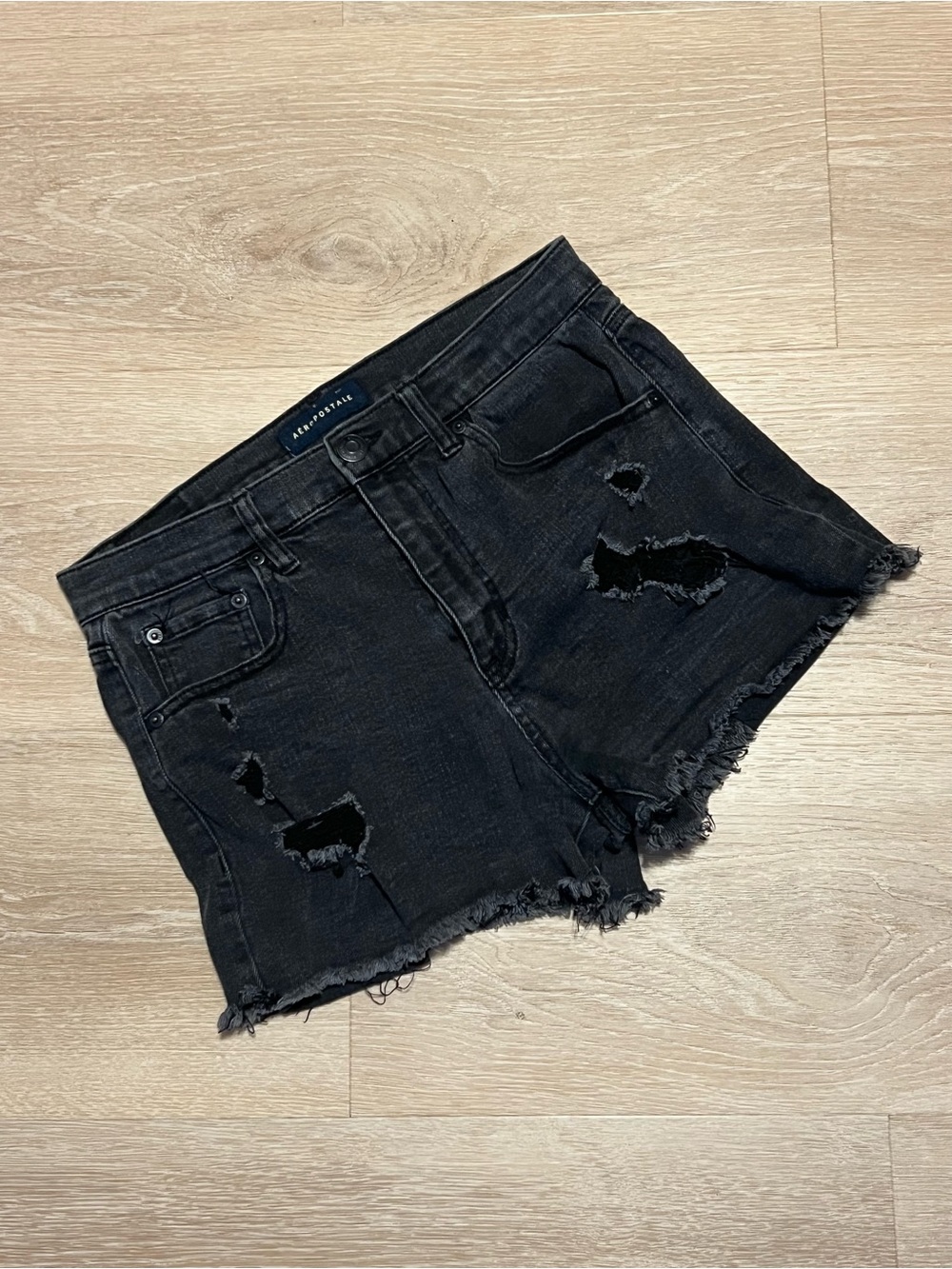 Aeropostale Aero Cheeky Short Black Denim Distressed Cutoff Size 8 Festival Boho